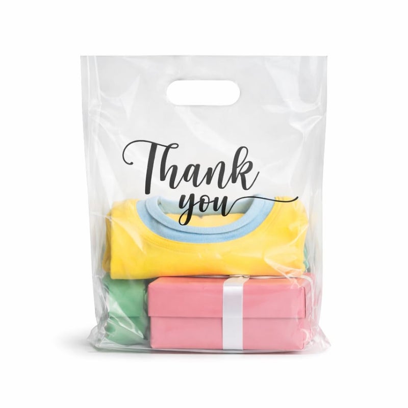 MMSBAGS Retail Plastic Merchandise Bags Die Cut Handles Strong Tear Resistent different Sizes and Colors Perfect for Retail Stores Parties or Any Events Packs 100200500 200 Clear TY 12x15 - Image 2