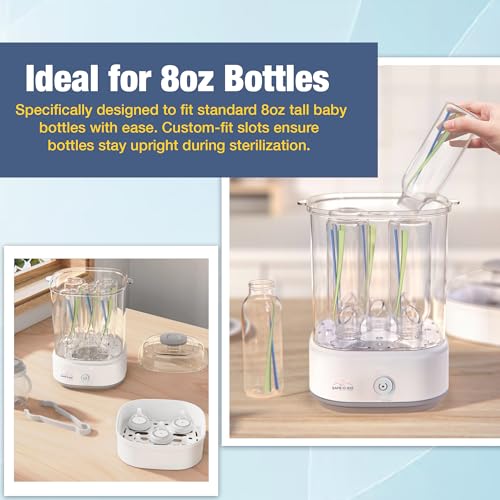 Safe-O-Kid® 5 Bottles Advanced Sterilizer with 1 Year Manufacturer Warranty, Large Capacity, Steam Sterilizer for Feeding Bottles, Assessories, Breast Pumps, Teats, BPA free products, Auto Shut - White - Image 2