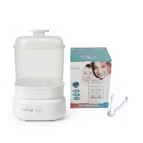Safe-O-Kid® 5 Bottles Advanced Sterilizer with 1 Year Manufacturer Warranty, Large Capacity, Steam Sterilizer for Feeding Bottles, Assessories, Breast Pumps, Teats, BPA free products, Auto Shut - White - Image 1