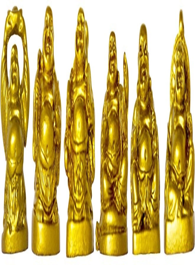 Addune Set of 6 Mini Laughing Happy Buddha Statue Resin Figurines Feng Shui for Luck Wealth Good Gift and Collection (1'', Gold) - Image 1