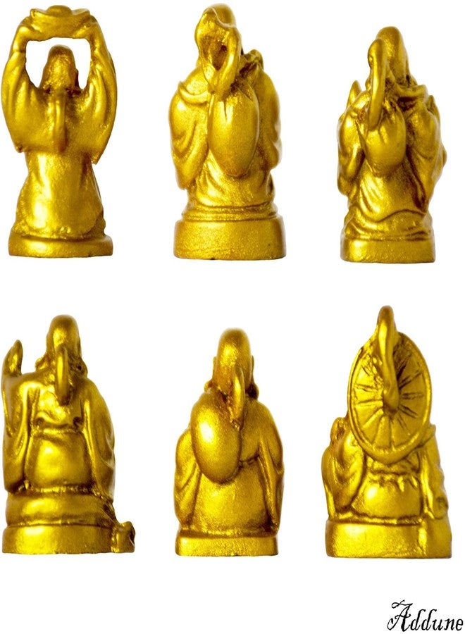 Addune Set of 6 Mini Laughing Happy Buddha Statue Resin Figurines Feng Shui for Luck Wealth Good Gift and Collection (1'', Gold) - Image 3