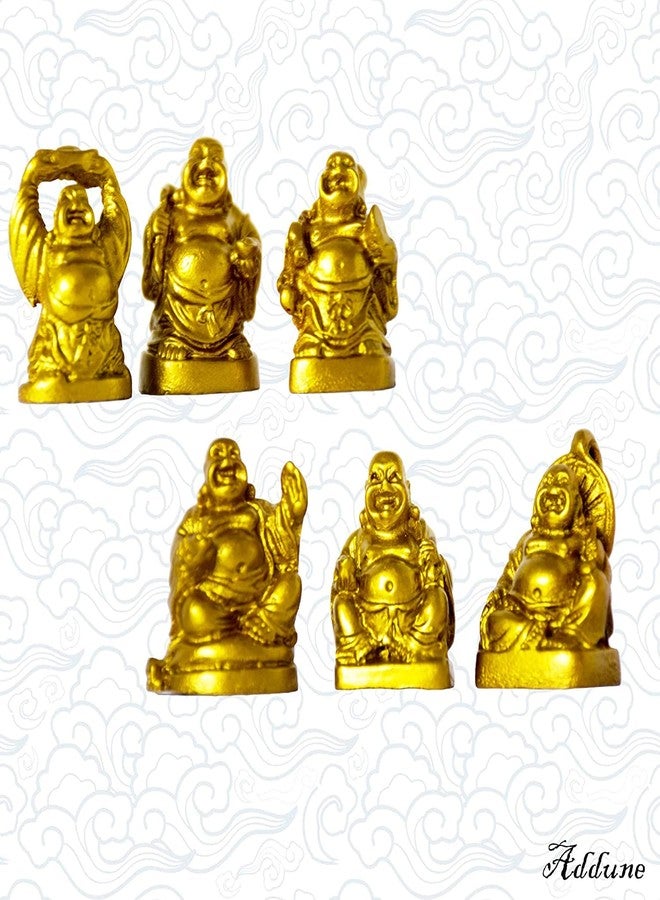 Addune Set of 6 Mini Laughing Happy Buddha Statue Resin Figurines Feng Shui for Luck Wealth Good Gift and Collection (1'', Gold) - Image 5