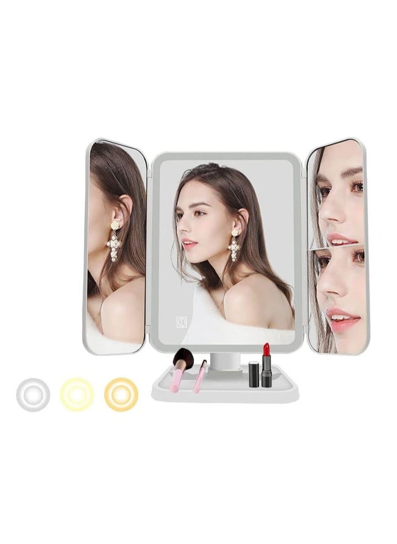 JAJEEK LED Makeup Mirror with 3 Color Lighting Modes – 52 LED Trifold Mirror, 1x/2x/3x Magnification, Touch Control Design, Portable High Definition Lighted Mirror for Flawless Makeup & Grooming - Image 1