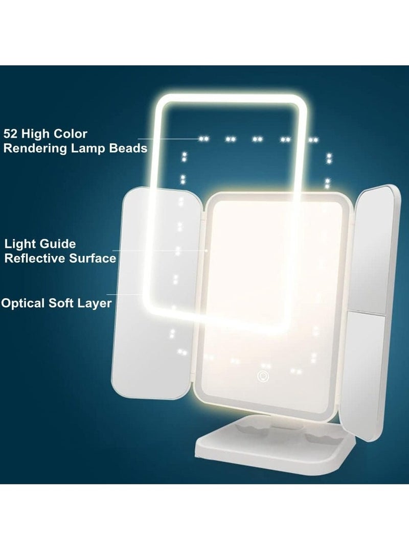 JAJEEK LED Makeup Mirror with 3 Color Lighting Modes – 52 LED Trifold Mirror, 1x/2x/3x Magnification, Touch Control Design, Portable High Definition Lighted Mirror for Flawless Makeup & Grooming - Image 2
