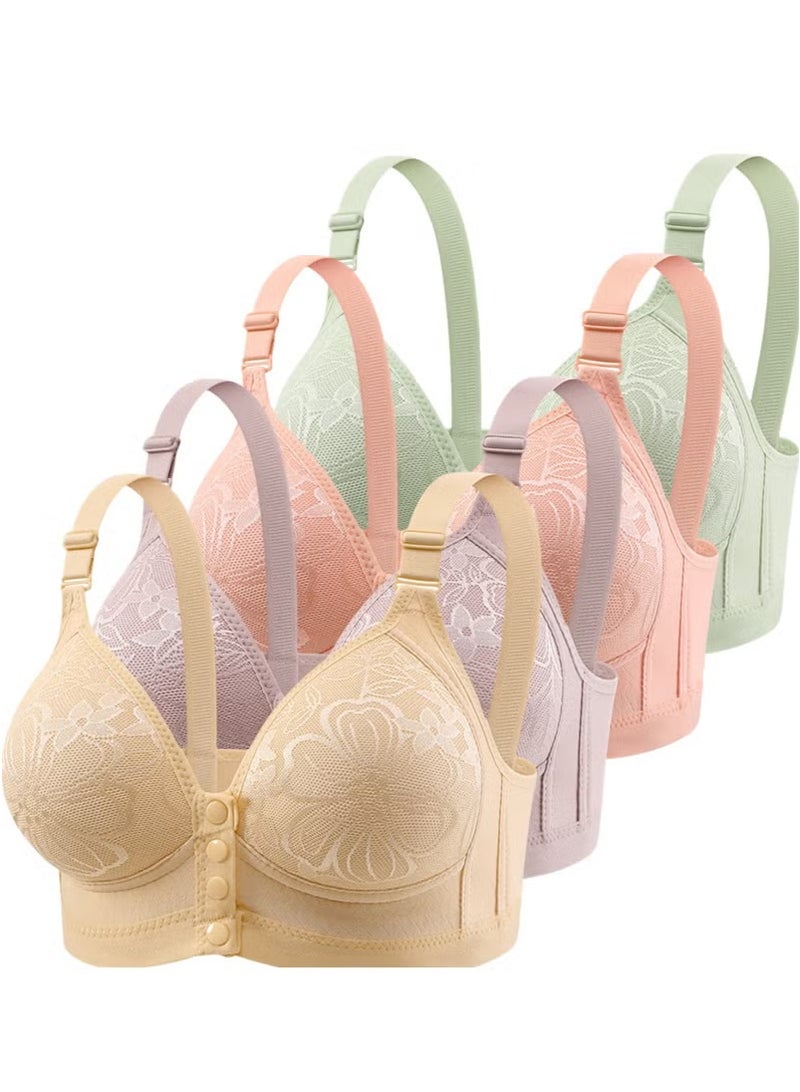4-Piece Set New Nursing Bra Front Buckle Thin Breathable No Steel Ring Gathered - Image 1