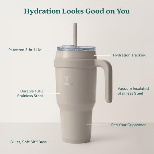 REDUCE 40 oz Stainless Steel Tumbler with Handle - Dual-Wall Vacuum Insulated Travel Mug, Sweat-Proof Lid & Reusable Straw - Keeps Drinks Cold for 24 Hrs, Fits Cupholders, Dishwasher Safe - Sand - Image 4