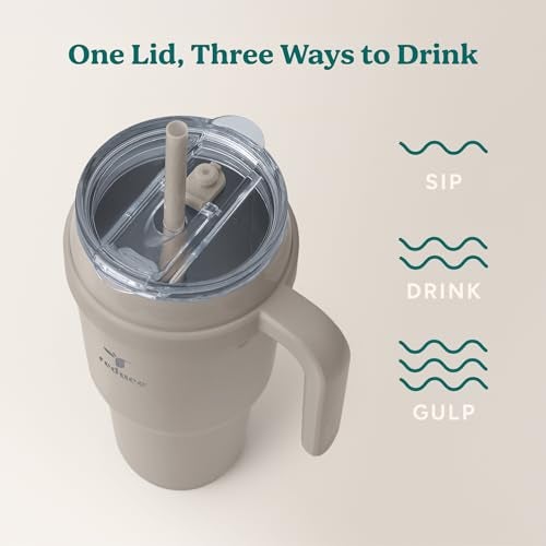 REDUCE 40 oz Stainless Steel Tumbler with Handle - Dual-Wall Vacuum Insulated Travel Mug, Sweat-Proof Lid & Reusable Straw - Keeps Drinks Cold for 24 Hrs, Fits Cupholders, Dishwasher Safe - Sand - Image 5