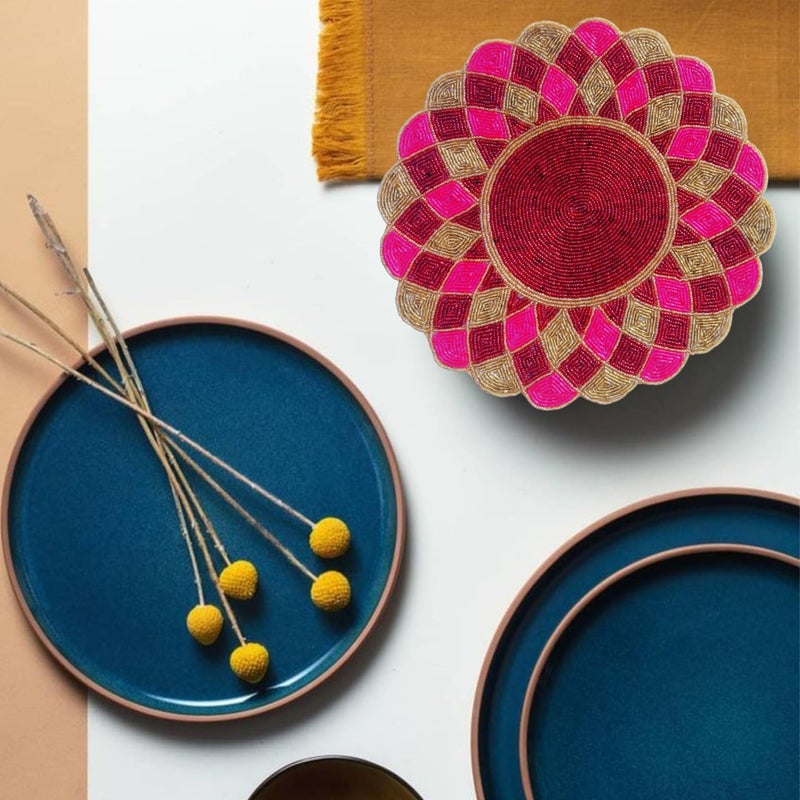 Purina Decorative Handmade Beaded Round Placemat/RunnerPerfect for Table Dia 14 inches (35 X 35 CM)-TR0017-round - Image 1