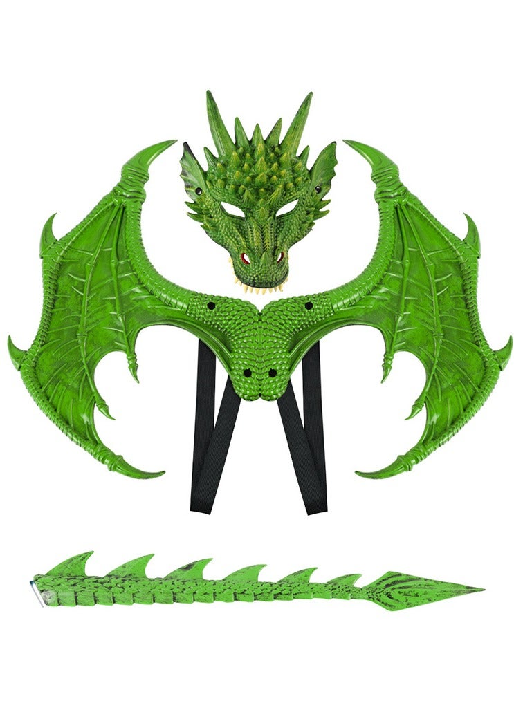 جورونب طقم قناع ذيل الديناصور على شكل جناح تنين للأطفال، قناع ذيل أجنحة تنين للأطفال، زي تنين قوطي لحفلات التنكر - Image 1