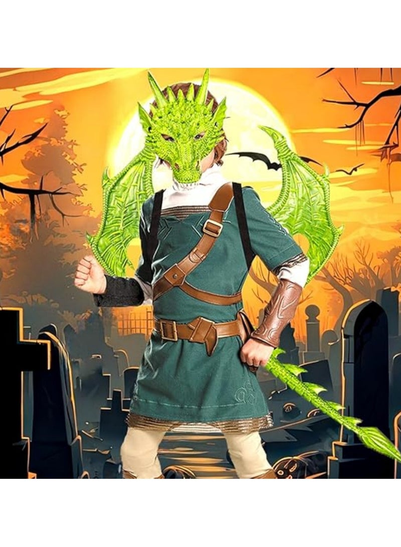 جورونب طقم قناع ذيل الديناصور على شكل جناح تنين للأطفال، قناع ذيل أجنحة تنين للأطفال، زي تنين قوطي لحفلات التنكر - Image 3