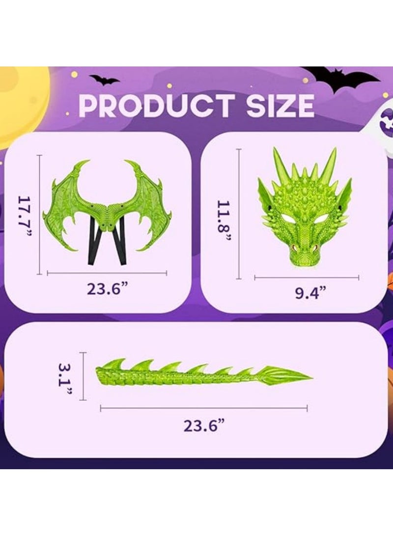 جورونب طقم قناع ذيل الديناصور على شكل جناح تنين للأطفال، قناع ذيل أجنحة تنين للأطفال، زي تنين قوطي لحفلات التنكر - Image 4