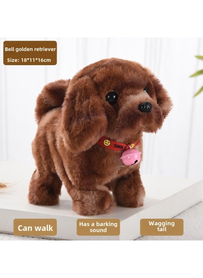 Toy Dog Children Plush Electric Toy Walking Dog Electric Dog Stall Electronic Puppy Pet-Color:Bell Golden Retriever (tie-dye Brown)  - Image 1