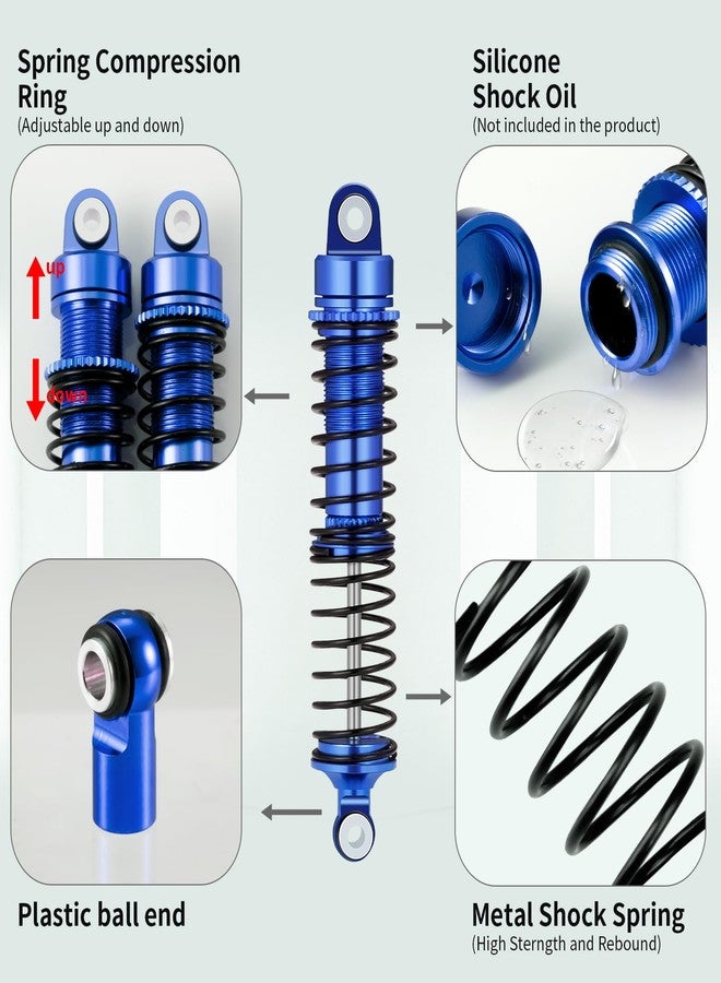 MORFUM RC 4PCS Aluminum Shocks Absorber Assembled (Front & Rear) Full Metal Dampers Oil-Filled Shocks with Springs Compatible with 1/18 Traxxas LaTrax Teton Desert Prerunner, Replace Parts 7660 7665 - Image 3