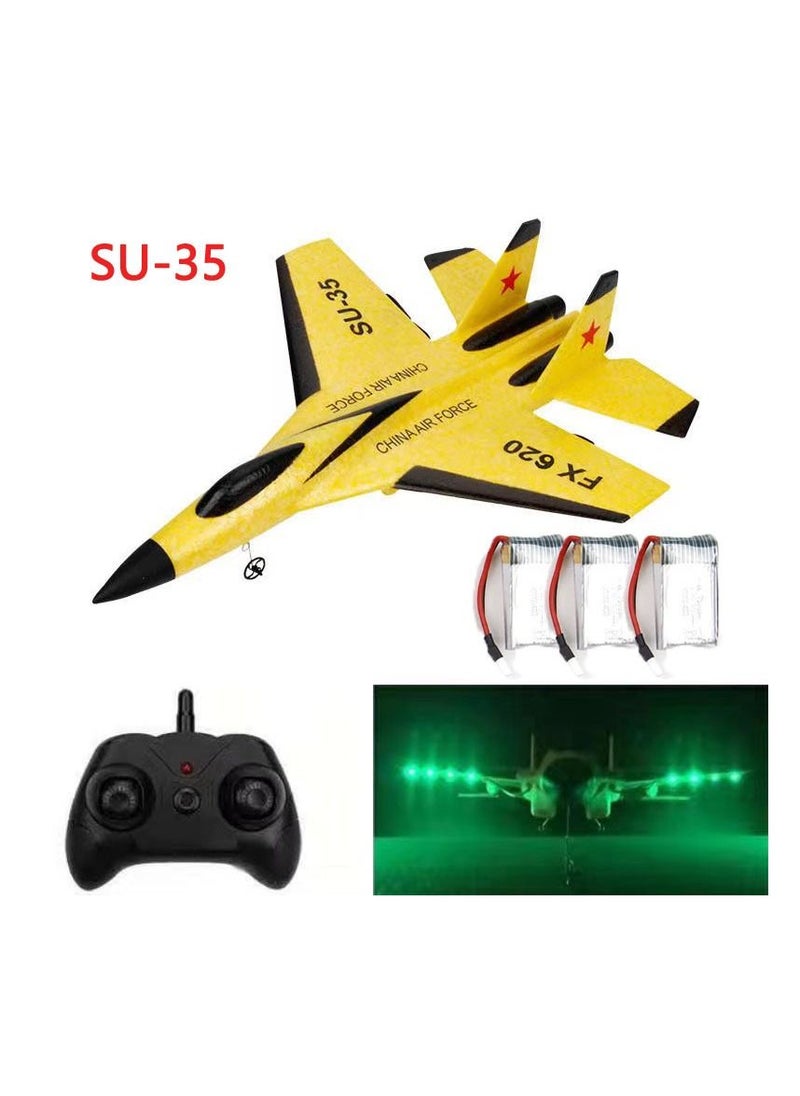 AROAQ DIY RC Plane Toy 620 yellow 3 battery Remote Control Airplane DIY Fixed Wing Aircraft  - Image 1