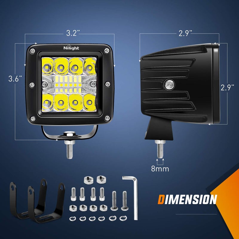 Nilight Nilight 2PCS 3Inch 42W LED Cubes Upgraded Spot Flood Combo Beam Square Pod Light Driving Fog for Offroad Pickup Trucks Jeep ATV UTV SUV, 2 Years Warranty (14025C-B)  - Image 2