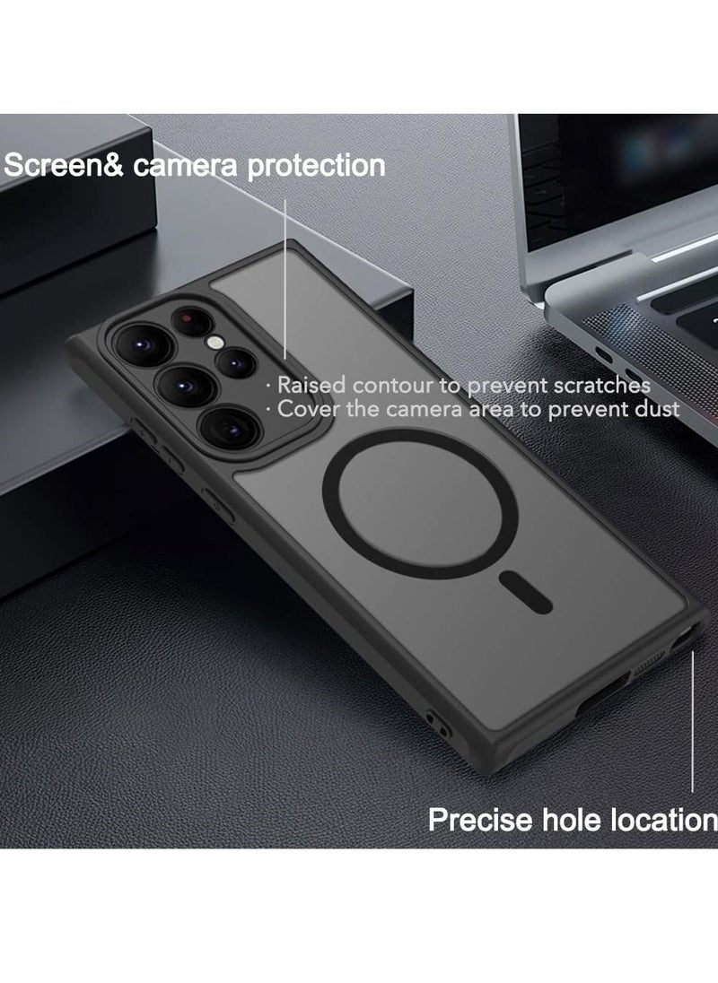 KASTWAVE KASTWAVE for Galaxy S23 Ultra Magnetic Case Compatible with Magsafe Wireless Chager, Anti-Fingerprints Black Frame with Frosted Back Cover Camera Protection Shockproof Case  - Image 4