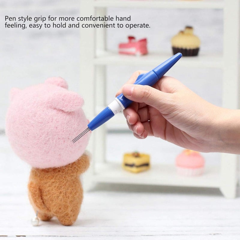 هيليتاند Wool Felting Tool, Portable Pen Style Felting Needle Tool with 3 Needles, Wool Felt Needle Tools for DIY Patchwork Craft(Blue) - Image 2