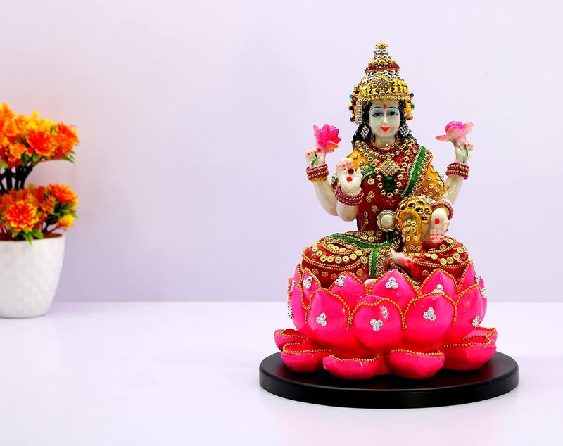 ESPLANADE Lakshmi on Lotus Laxmi Goddess Murti Idol Statue Sculpture Figurine Resin 11 Inches Multi - Image 2