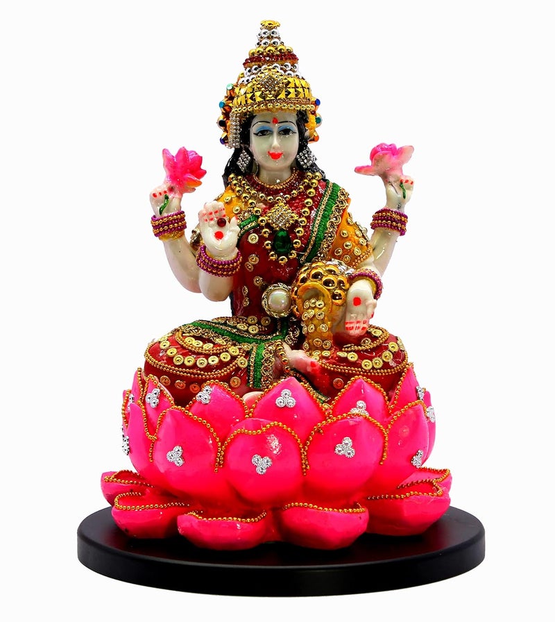 ESPLANADE Lakshmi on Lotus Laxmi Goddess Murti Idol Statue Sculpture Figurine Resin 11 Inches Multi - Image 1
