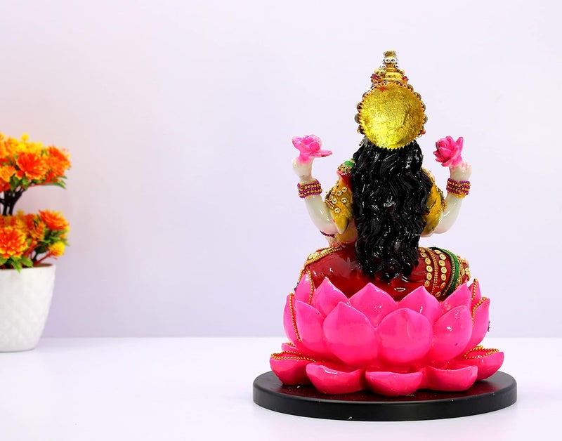 ESPLANADE Lakshmi on Lotus Laxmi Goddess Murti Idol Statue Sculpture Figurine Resin 11 Inches Multi - Image 5