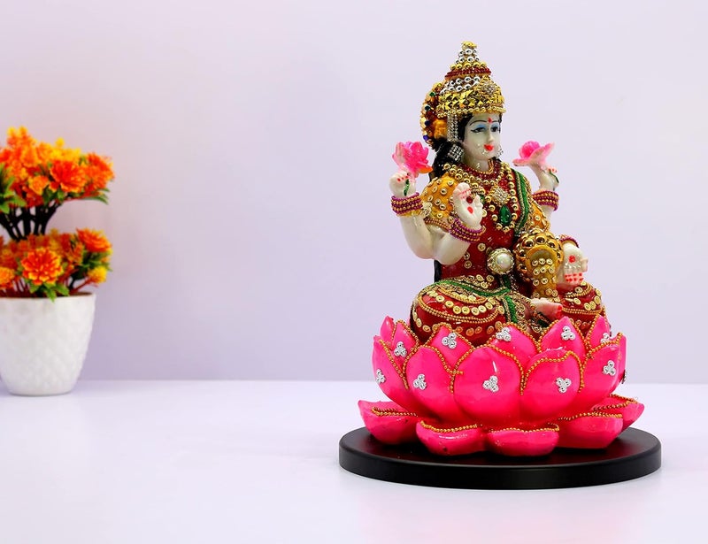 ESPLANADE Lakshmi on Lotus Laxmi Goddess Murti Idol Statue Sculpture Figurine Resin 11 Inches Multi - Image 3