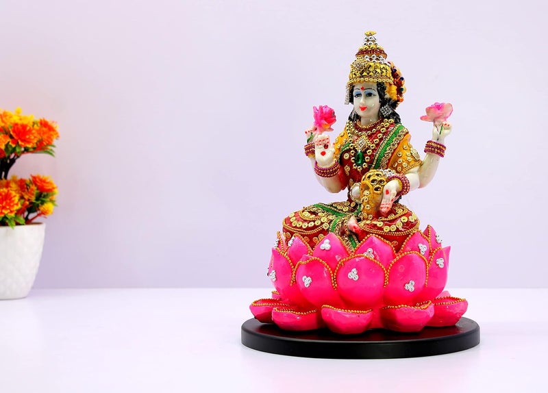 ESPLANADE Lakshmi on Lotus Laxmi Goddess Murti Idol Statue Sculpture Figurine Resin 11 Inches Multi - Image 4
