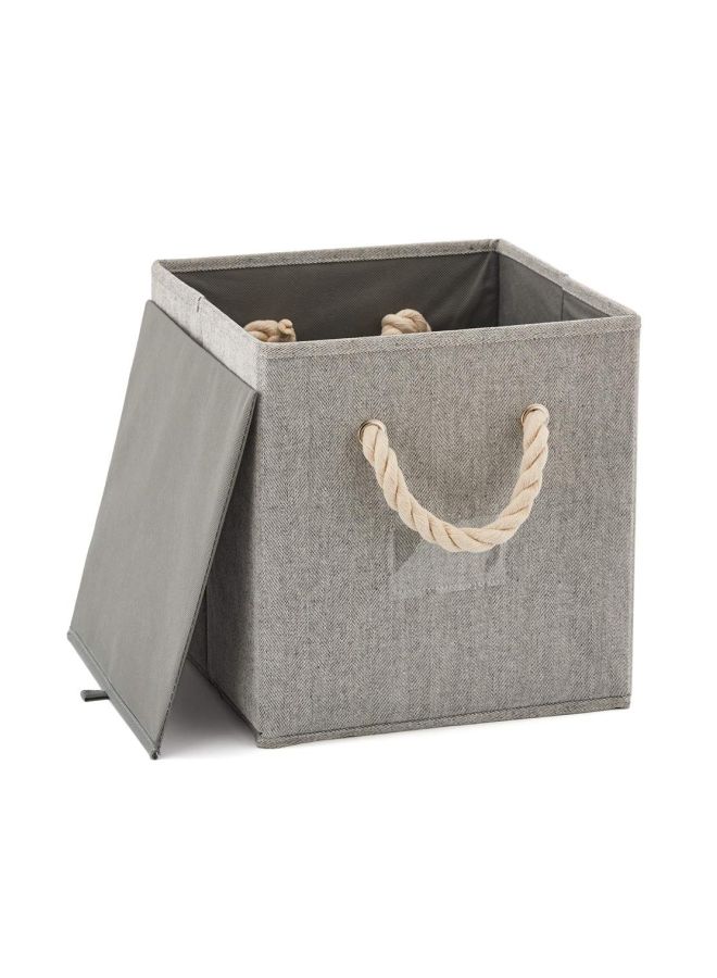 EZOWare Foldable Bamboo Fabric Storage Bins [set of 4] with Cotton Rope Handles, Collapsible Organizer Boxes Basket - 10.5 x 10.5 x11 inch (Gray) - Image 3