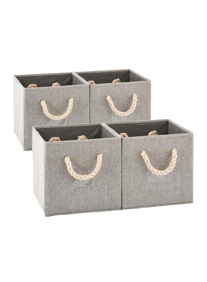 EZOWare Foldable Bamboo Fabric Storage Bins [set of 4] with Cotton Rope Handles, Collapsible Organizer Boxes Basket - 10.5 x 10.5 x11 inch (Gray) - Image 1