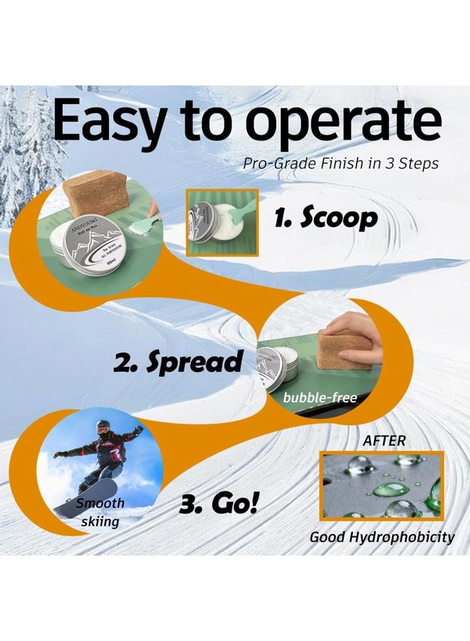 ANDYOUSKI Rub-on Ski Snowboard Wax Kit: 80ml Multi-Temperature Wax, Wax Cork, and Mini Scraper - No Iron Needed - Image 4