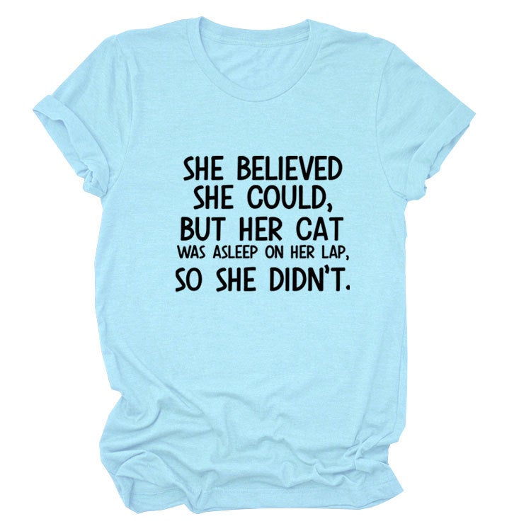 She Believed She C Letter Printed Loose T-Shirt Versatile and Comfortable Short Sleeves - Image 1