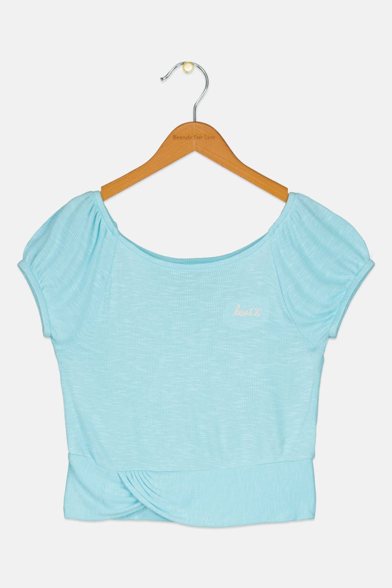 Levi's Kids Girl Embroidered Logo Short Sleeve Top, Sky Blue - Image 2