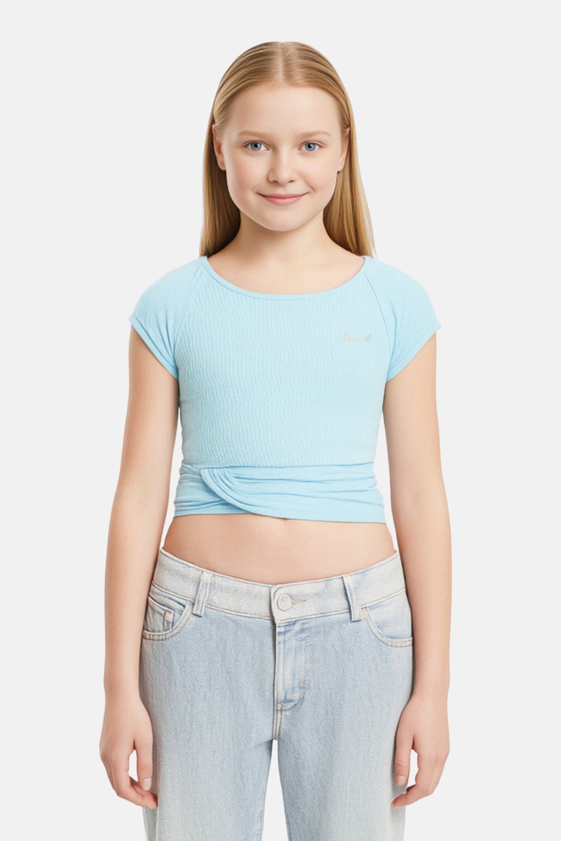 Levi's Kids Girl Embroidered Logo Short Sleeve Top, Sky Blue - Image 1