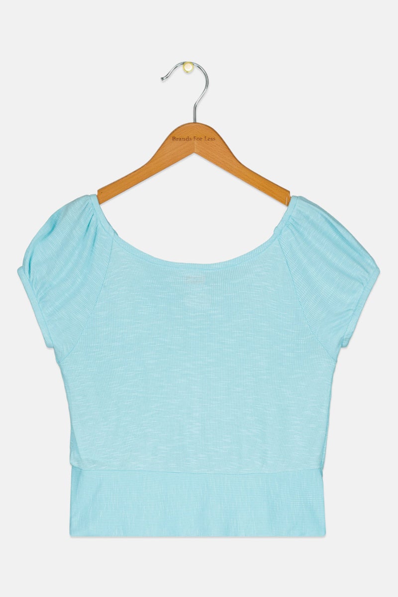 Levi's Kids Girl Embroidered Logo Short Sleeve Top, Sky Blue - Image 3