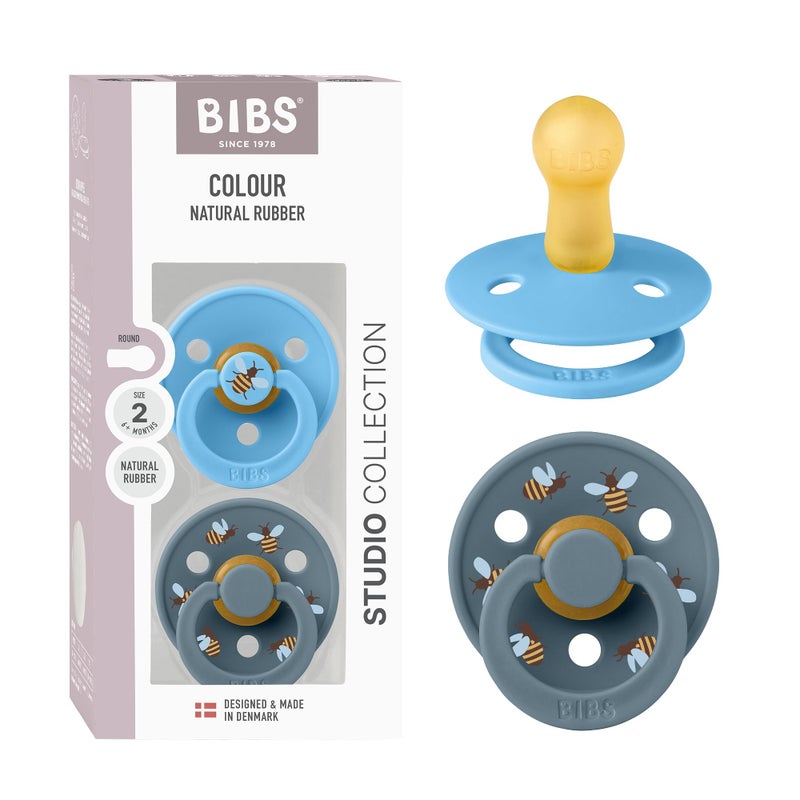 BIBS Studio Soother 2-Pack, BPA Free Dummy Pacifier, Round Nipple. Natural Rubber Latex, Made in Denmark, Size 2 (6-18 Months), Breeze/Petrol - Image 1