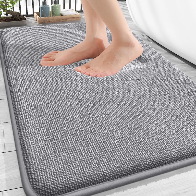 OLANLY Thick Memory Foam Bath Mat Rug 30x20, Extra Soft Absorbent Bathroom Rugs, Quick Dry Bath Mats, Non-Slip, Machine Washable Carpet for Bathroom, Tub and Shower, Home Decor Accessories, Grey - Image 1