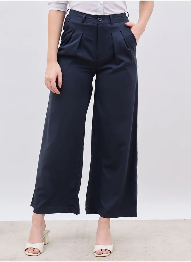 ستايلي Styli Solid Pleated Tailored Flare Pants with Belt Loops