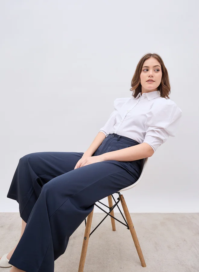 Styli Styli Solid Pleated Tailored Flare Pants with Belt Loops