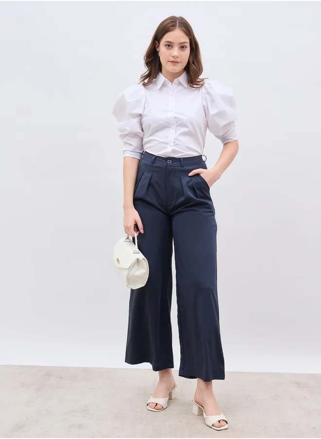 ستايلي Styli Solid Pleated Tailored Flare Pants with Belt Loops