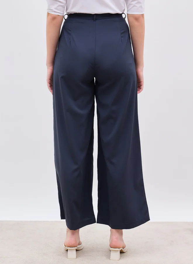 Styli Styli Solid Pleated Tailored Flare Pants with Belt Loops