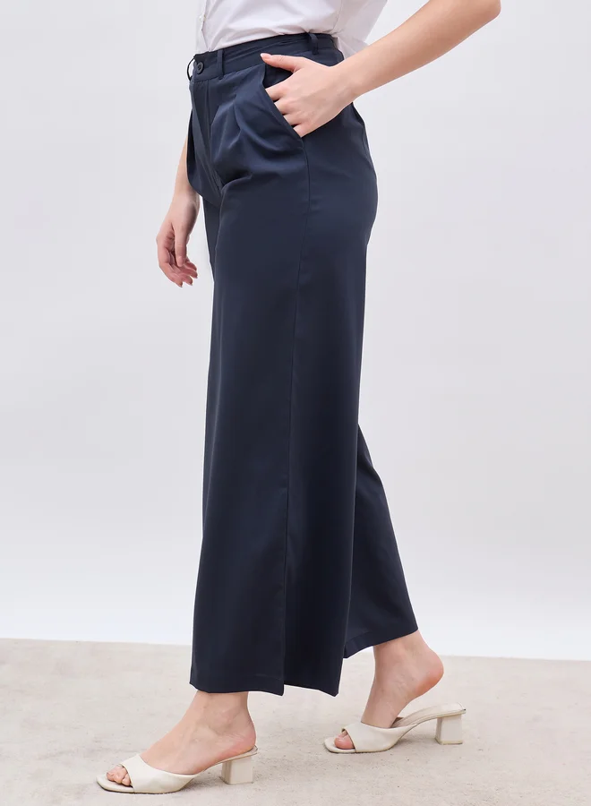 Styli Styli Solid Pleated Tailored Flare Pants with Belt Loops