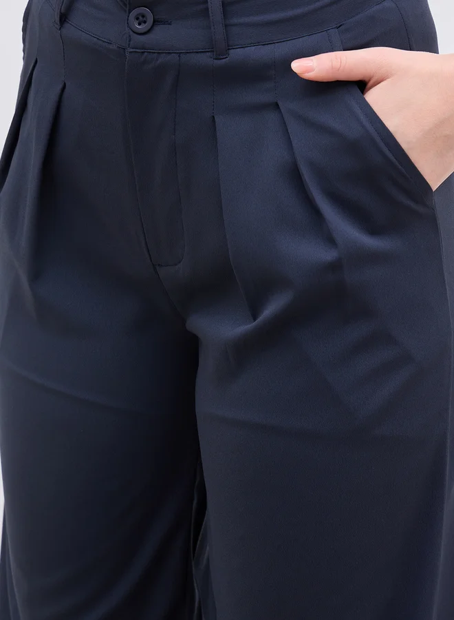 Styli Styli Solid Pleated Tailored Flare Pants with Belt Loops