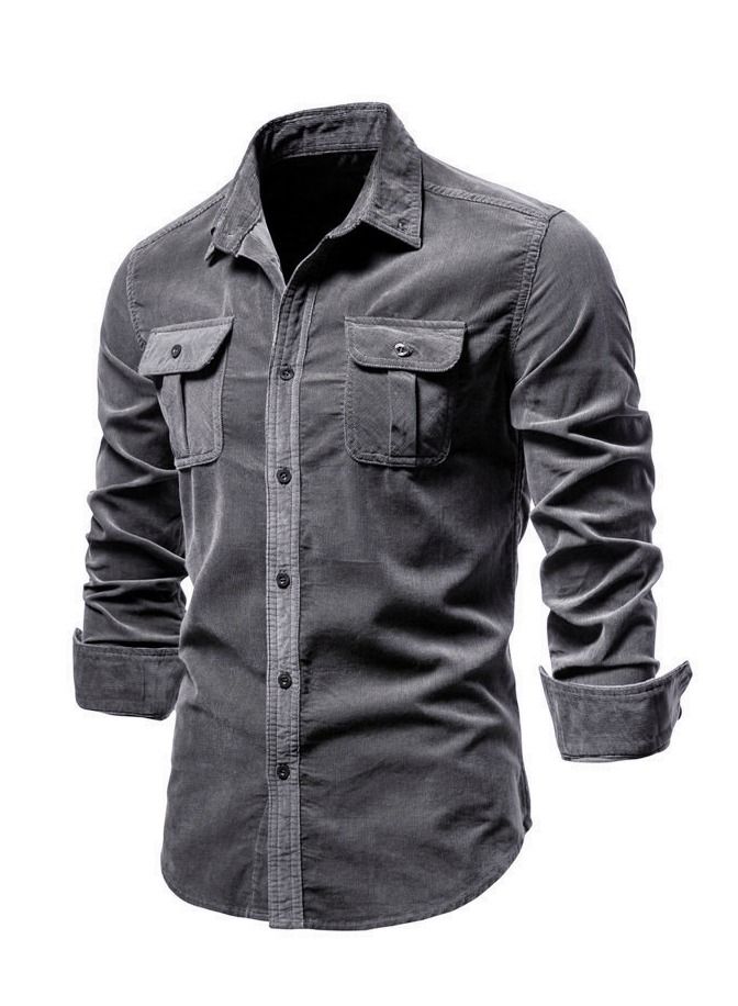 NIBEMINENT Men's Business Shirt Slim Casual Corduroy 