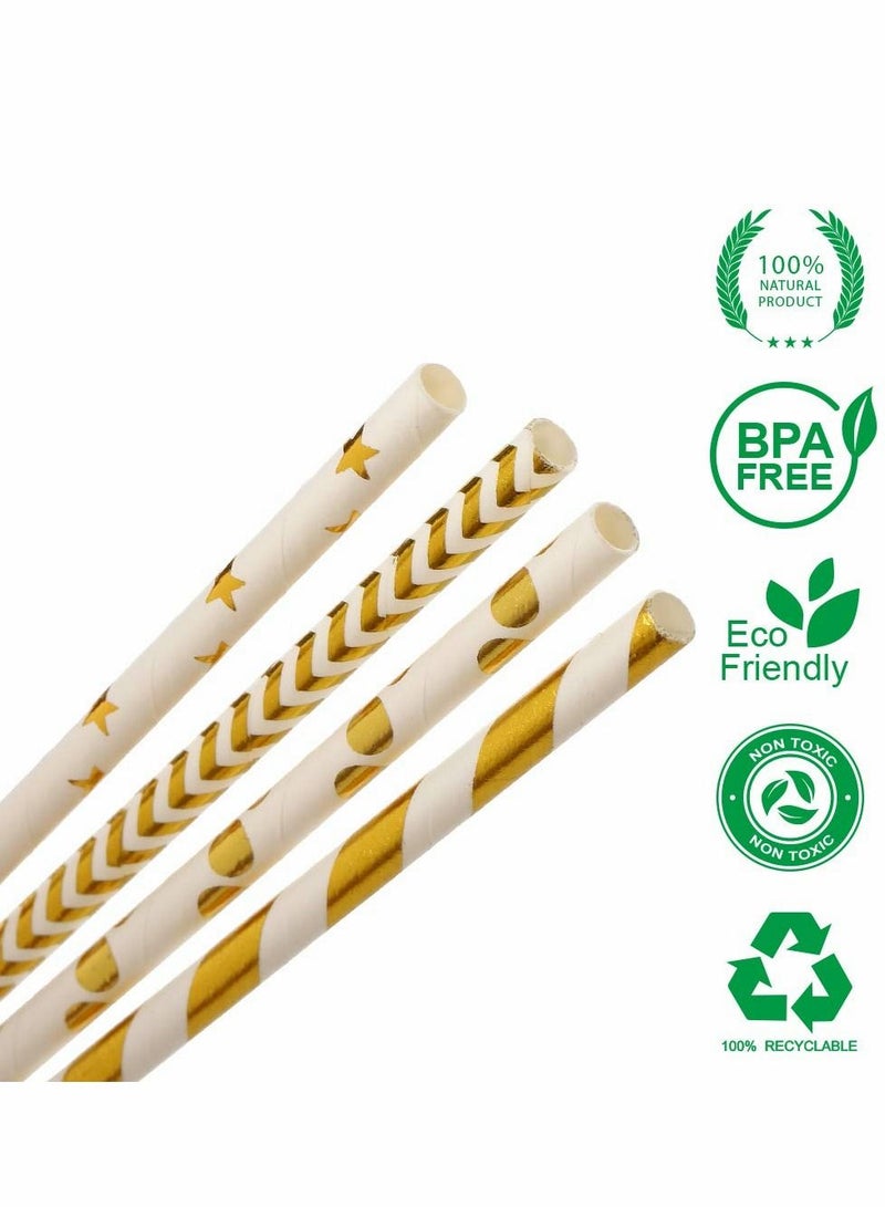 SYOSI Paper Straws for Drinking, Biodegradable Gold Paper Bulk, Pack of 100 Metallic Foil Striped/Wave/Heart/Star Straws for Birthday, Wedding, Bridal/Baby Shower, Celebrations and Party Supplies - Image 3
