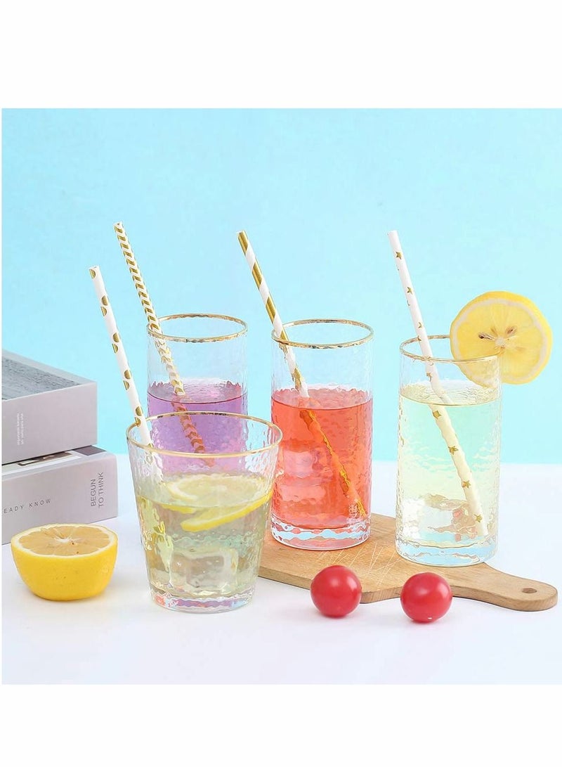 SYOSI Paper Straws for Drinking, Biodegradable Gold Paper Bulk, Pack of 100 Metallic Foil Striped/Wave/Heart/Star Straws for Birthday, Wedding, Bridal/Baby Shower, Celebrations and Party Supplies - Image 4