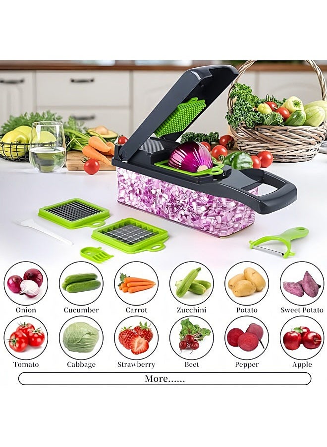 Generic Multifunctional 16-in-1 Food Cutter, Vegetable Chopper, Pro Onion Chopper, Kitchen Vegetable Slicer Dicer Cutter,Veggie Chopper With 8 Blades,Carrot and Garlic Chopper With Container  - Image 3