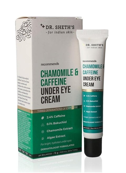 Chamomile & 2.5 Caffeine Under Eye Cream | Reduces Fine Lines Wrinkles & Puffiness | 0.1% Bakuchiol & Algae Extract for Dark Circles For Women & Men | Daily use anti aging cream -15g