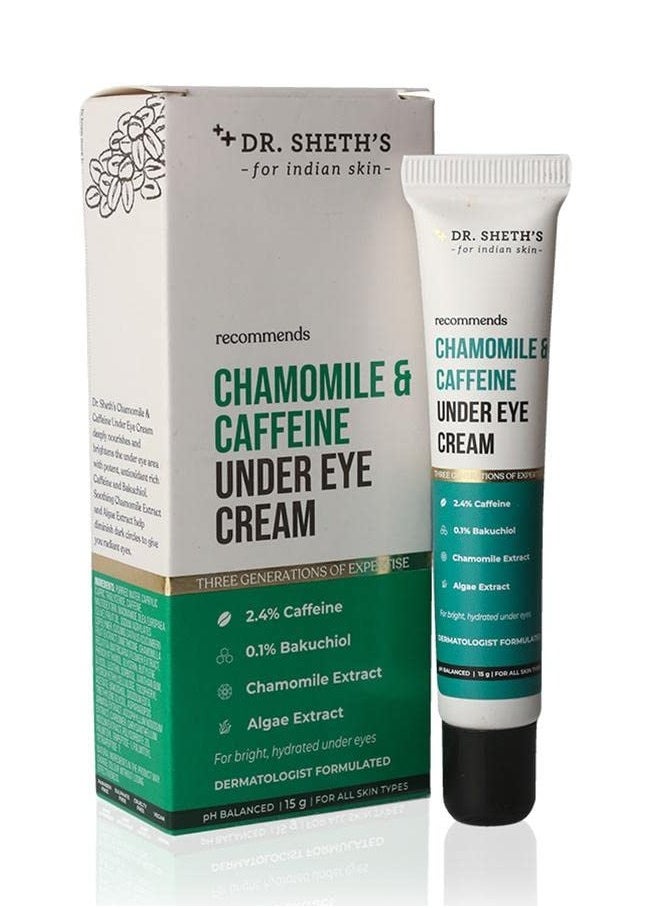 Chamomile & 2.5 Caffeine Under Eye Cream | Reduces Fine Lines Wrinkles & Puffiness | 0.1% Bakuchiol & Algae Extract for Dark Circles For Women & Men | Daily use anti aging cream -15g