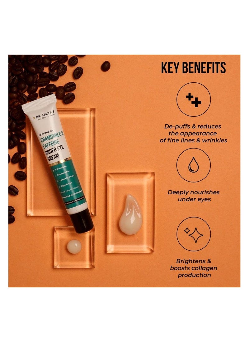Chamomile & 2.5 Caffeine Under Eye Cream | Reduces Fine Lines Wrinkles & Puffiness | 0.1% Bakuchiol & Algae Extract for Dark Circles For Women & Men | Daily use anti aging cream -15g