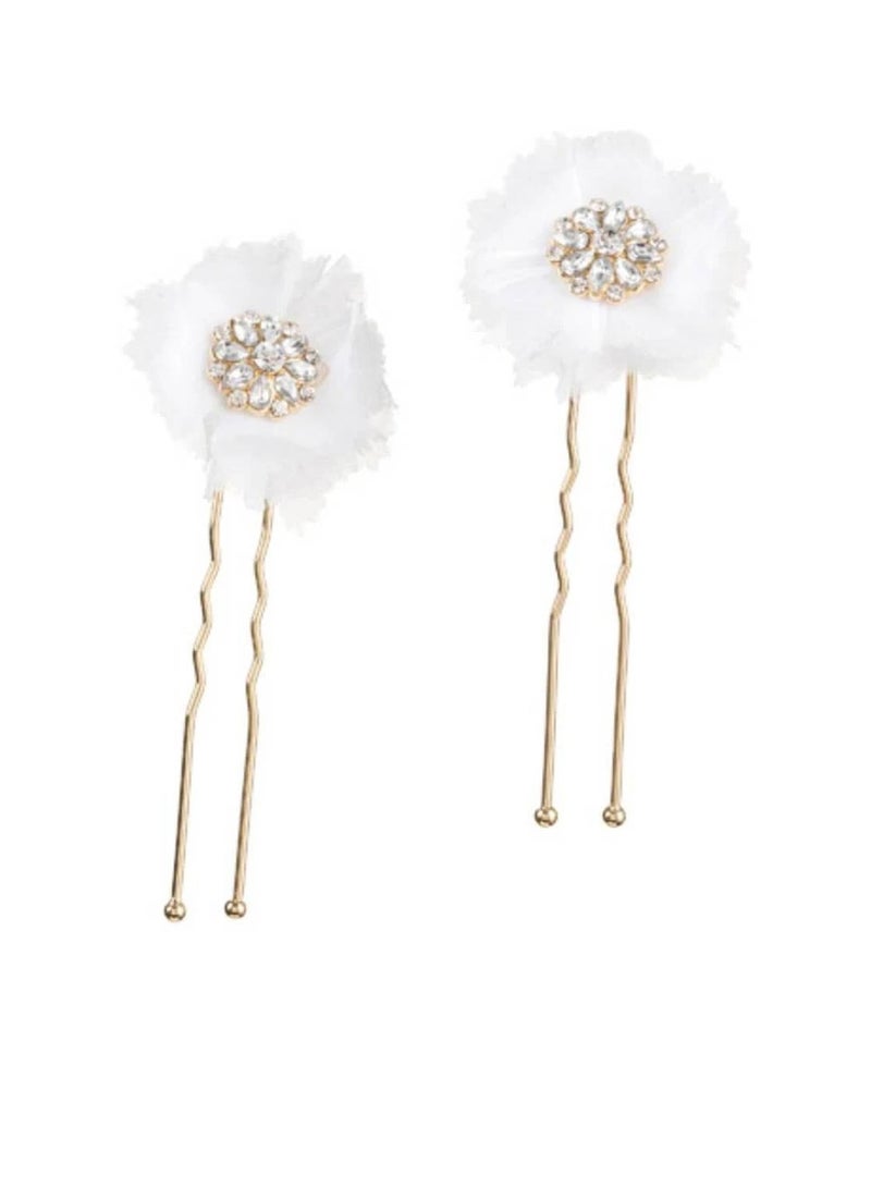 دبابيس شعر للعروس وردة ذهبية مع أحجار الراين وشبكة قطعتين - Image 3