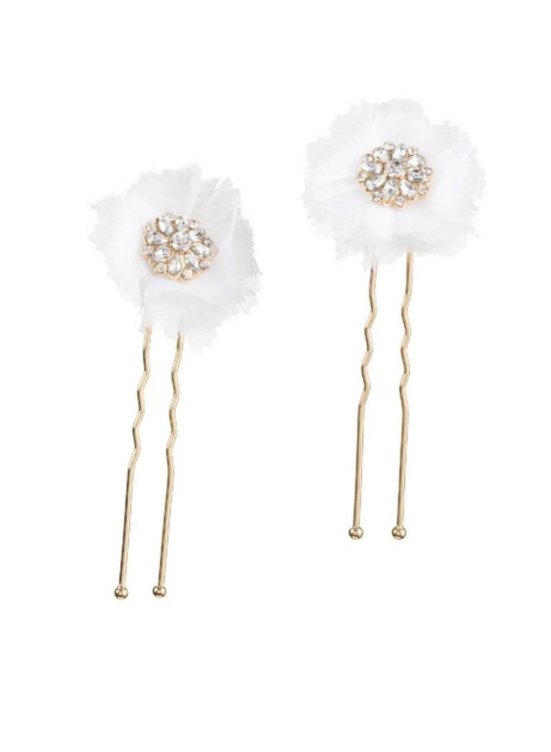 دبابيس شعر للعروس وردة ذهبية مع أحجار الراين وشبكة قطعتين - Image 2